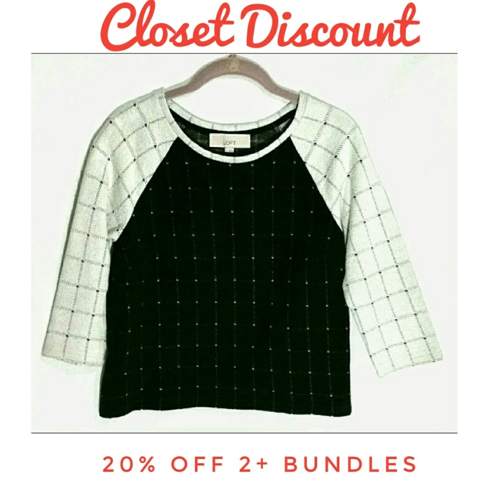 LOFT Raglan Plaid Small Crop Sweatshirt (B)